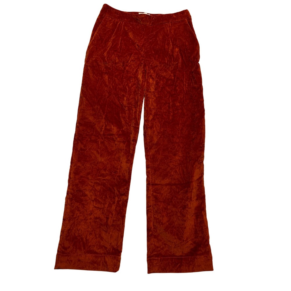 Isa Arfen Pants Womens 12 Rust Orange Crushed Velvet Wide‎ Leg Trousers Italy